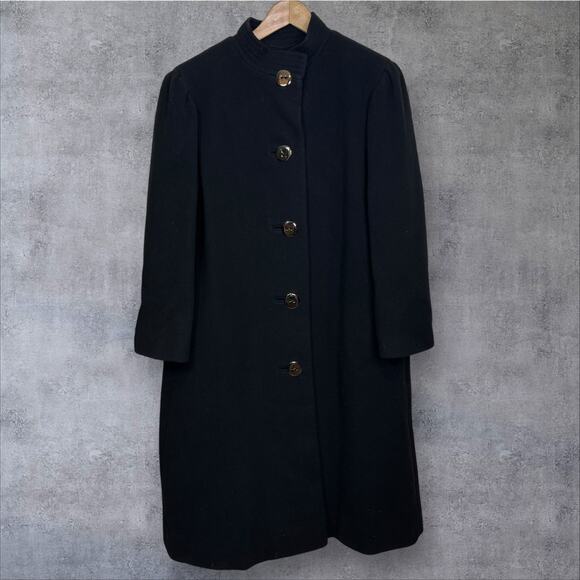 A Trigere Coat - Vintage Black 100% Wool Size 14 Union Made in the USA Midi Coat - Picture 1 of 10